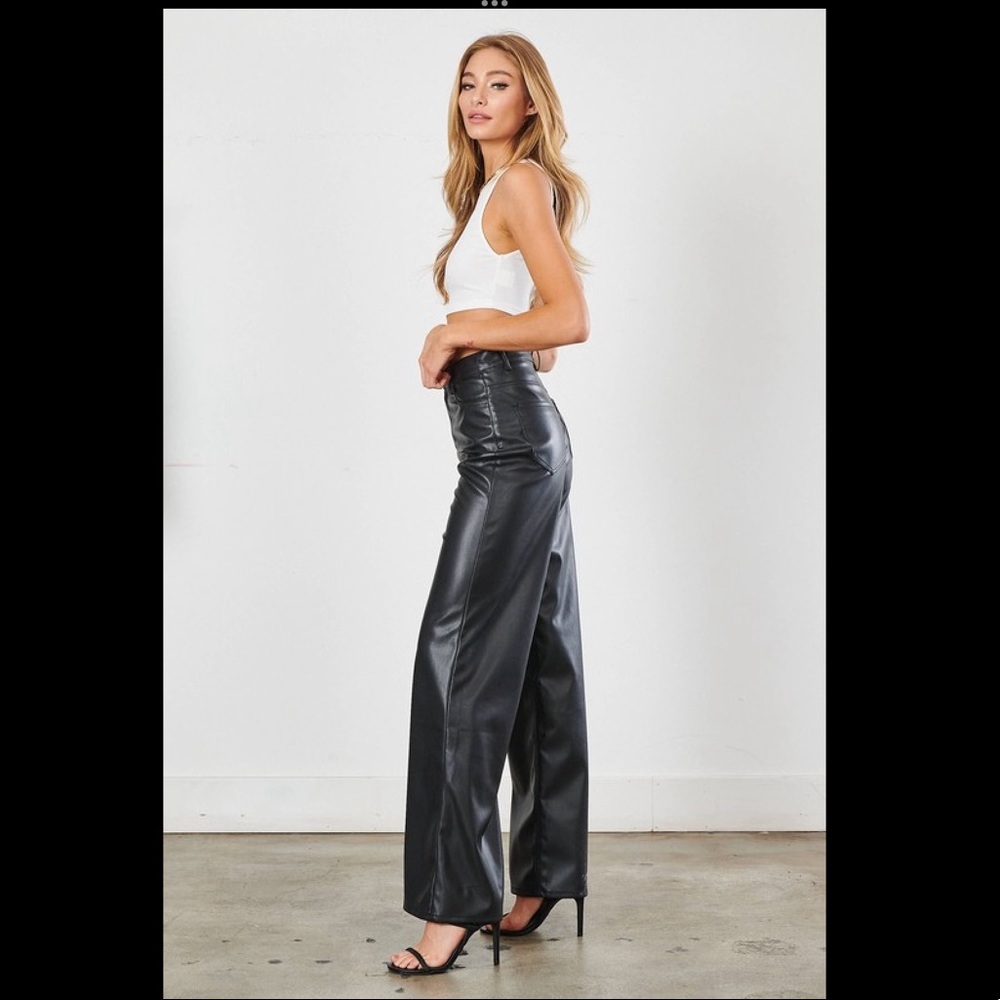 Black Faux leather wide leg pants.. - Picture 2 of 3